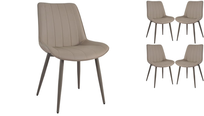 Solo dining chairs with latte covers and warm brown powder coated legs